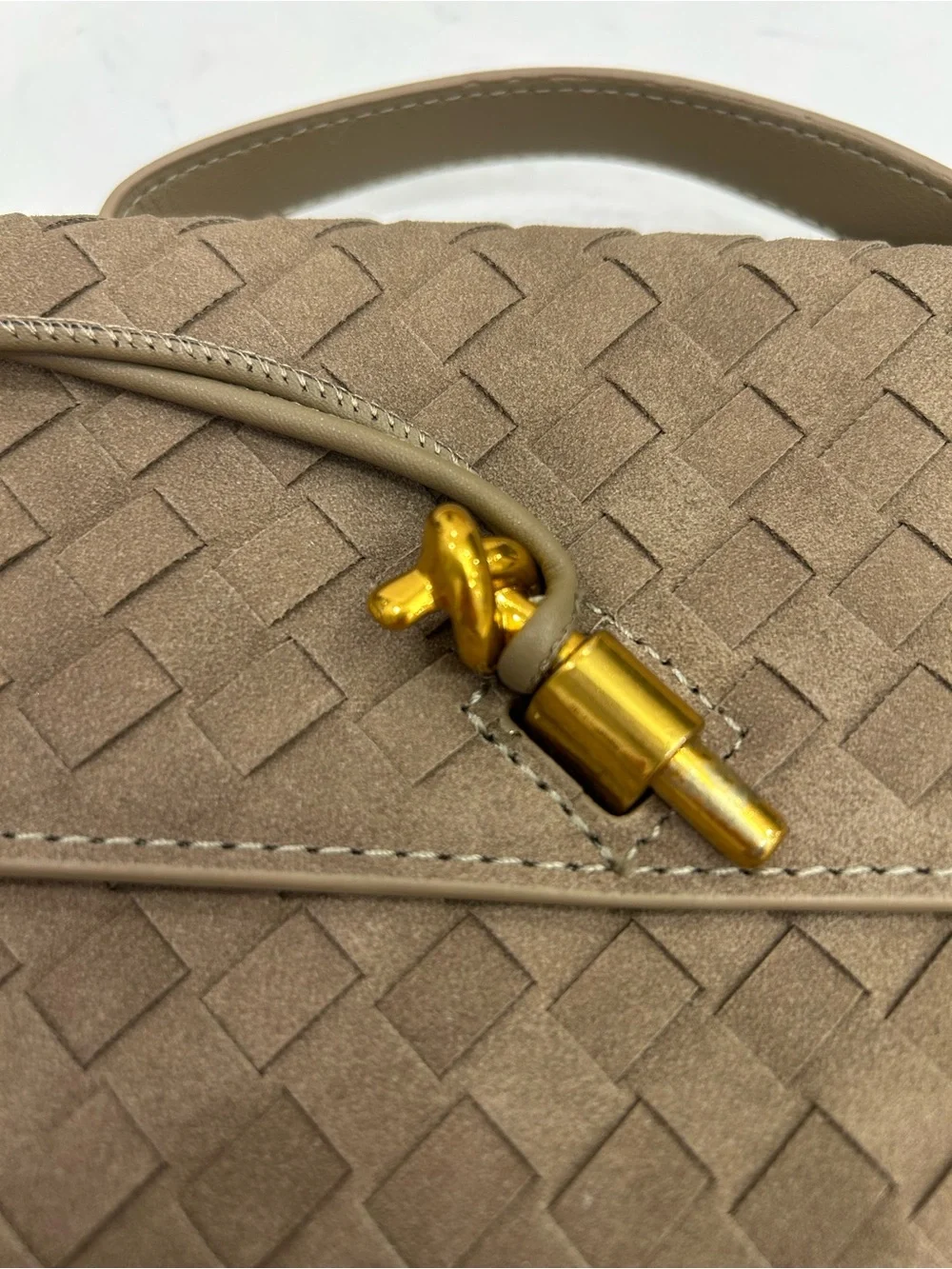 Taupe Woven Top-Handle Clutch